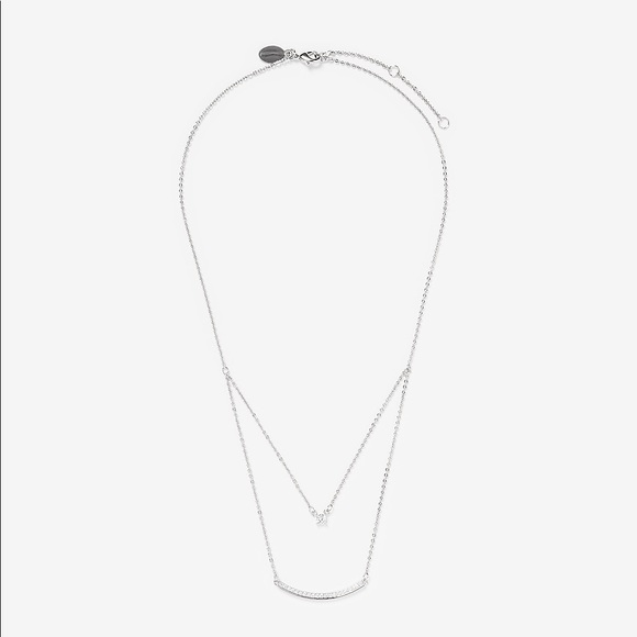 Express Two Row Cubic Zirconia Curved Bar Necklace - Picture 2 of 6